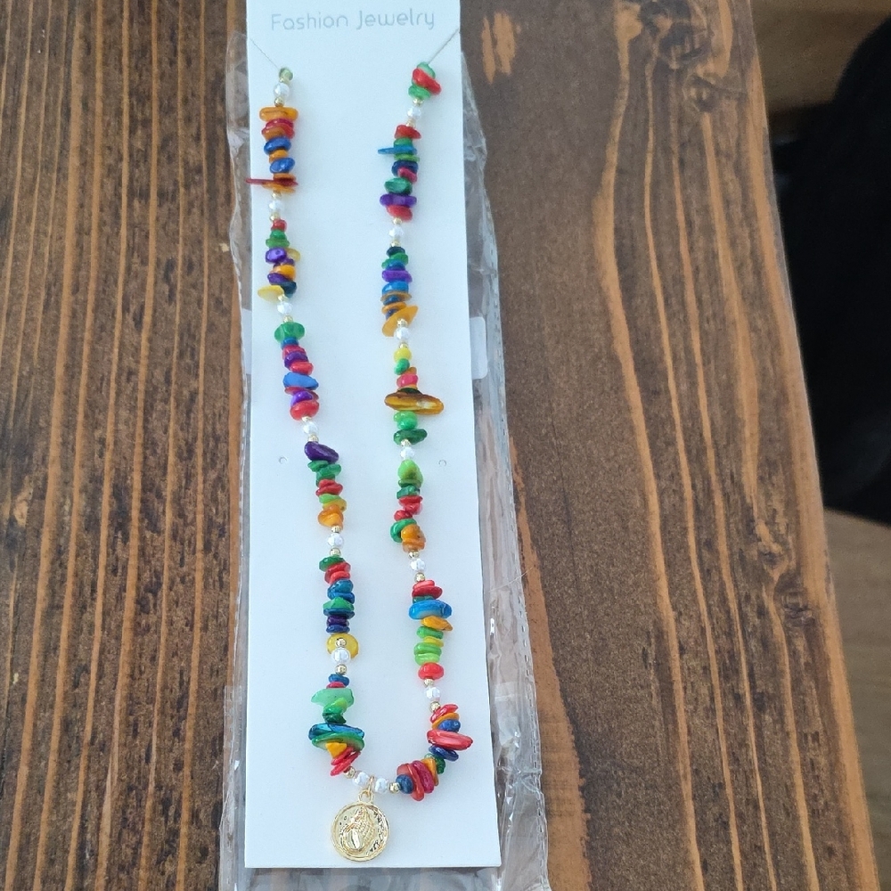 Colorful Beaded Necklace With Shell Charm New